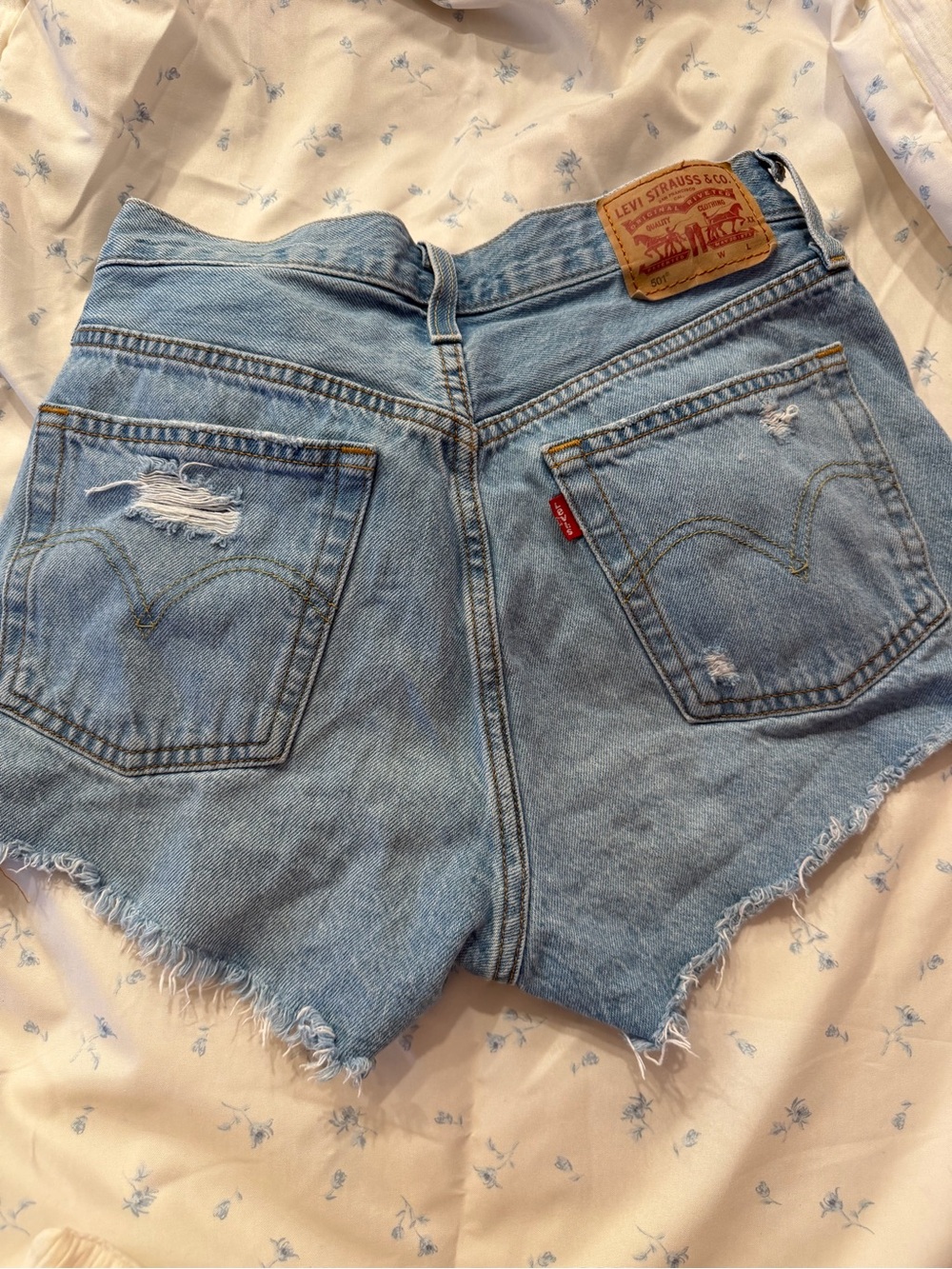 Levi's Light Blue High-Rise Distressed Denim Shorts